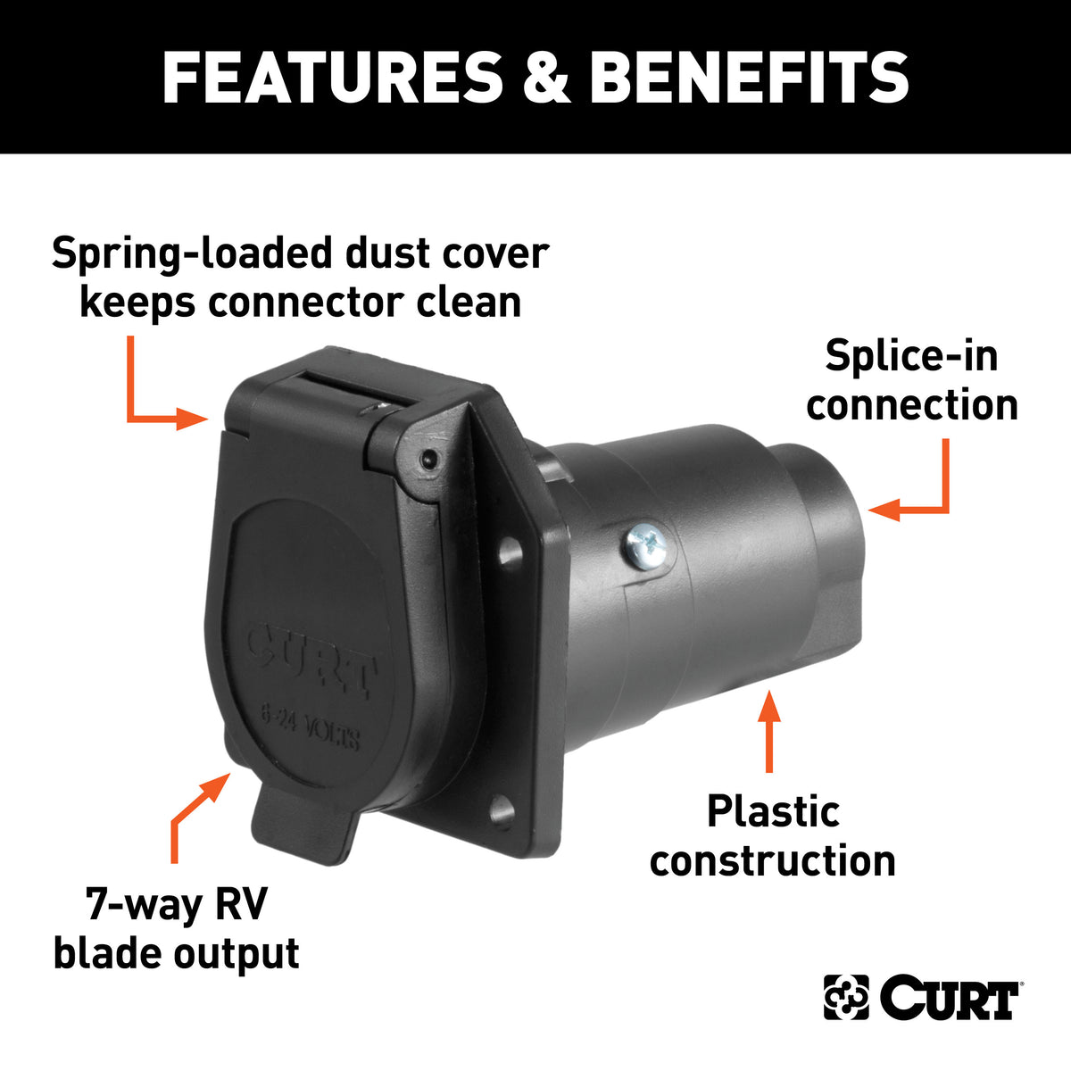 CURT 58151 Vehicle-Side 7-Pin RV Blade Trailer Wiring Harness Connector