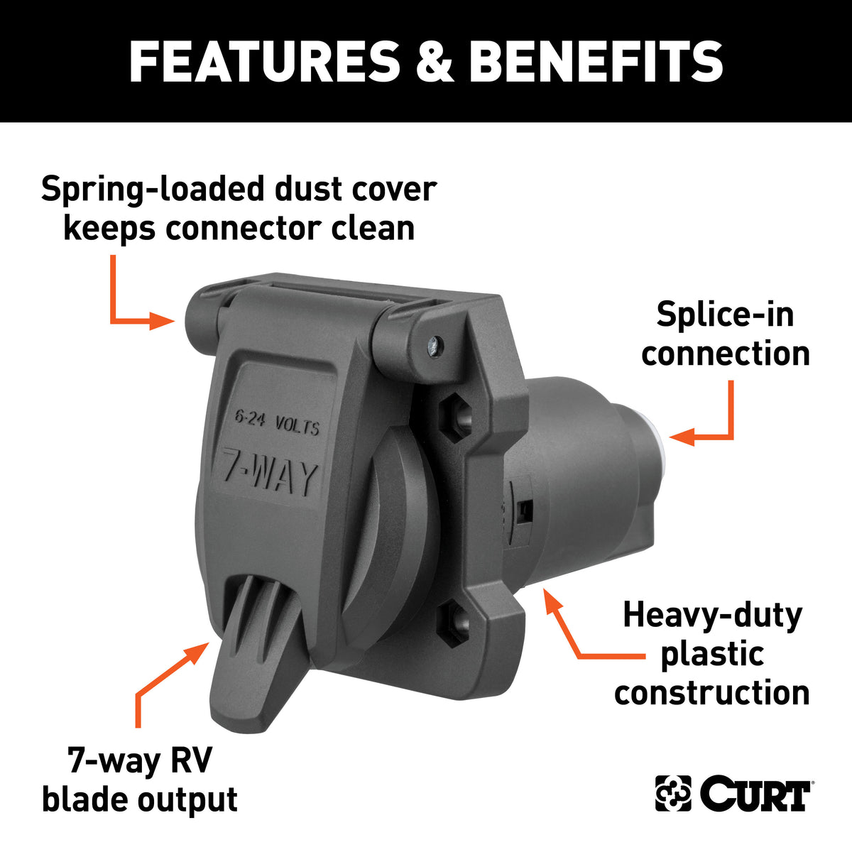 CURT 58155 Heavy-Duty Vehicle-Side 7-Pin RV Blade Trailer Wiring Harness Connector