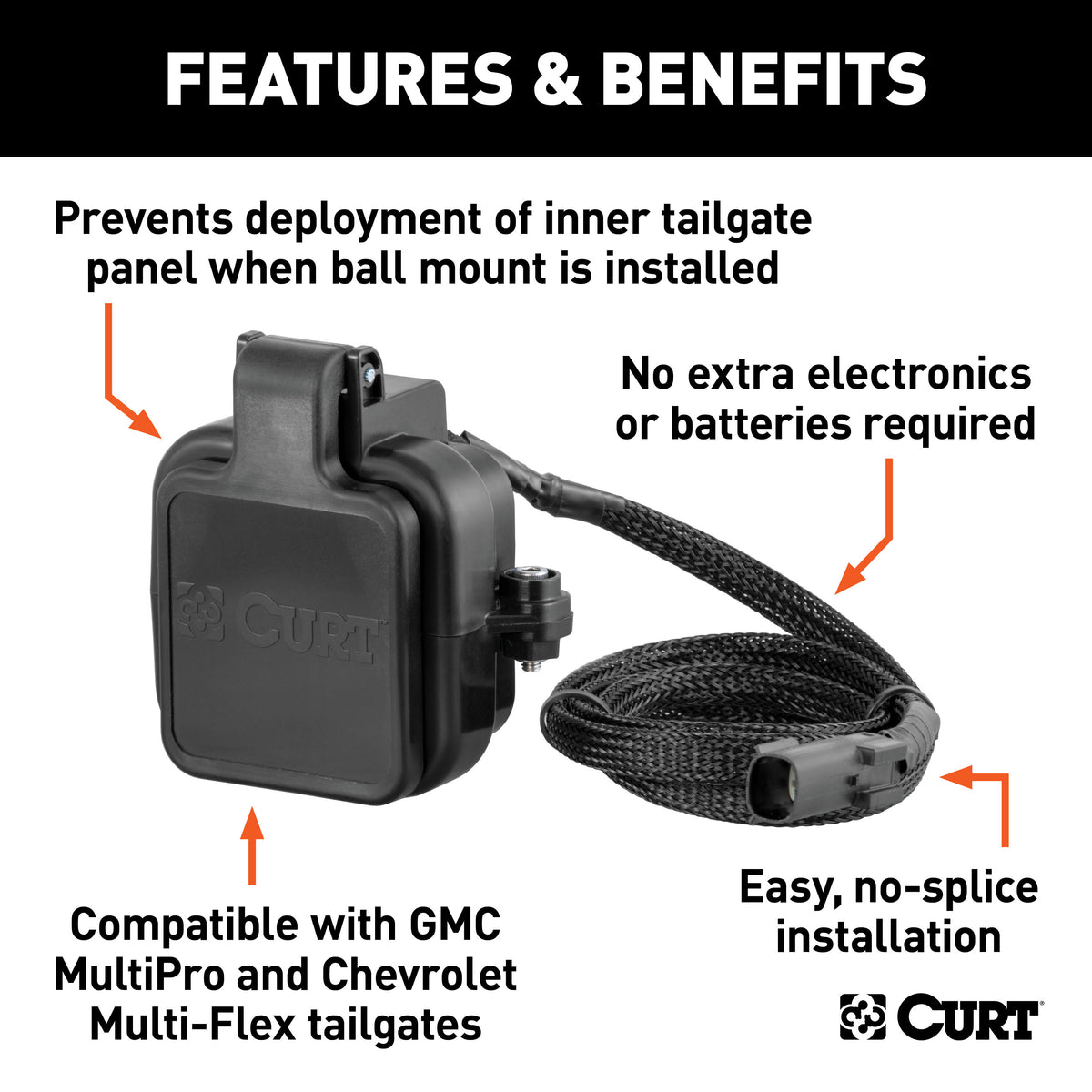 CURT 58267 Protective Tailgate Sensor with 2" Hitch Cap, Fits Select Cherolet Multi-Flex, GMC MultiPro
