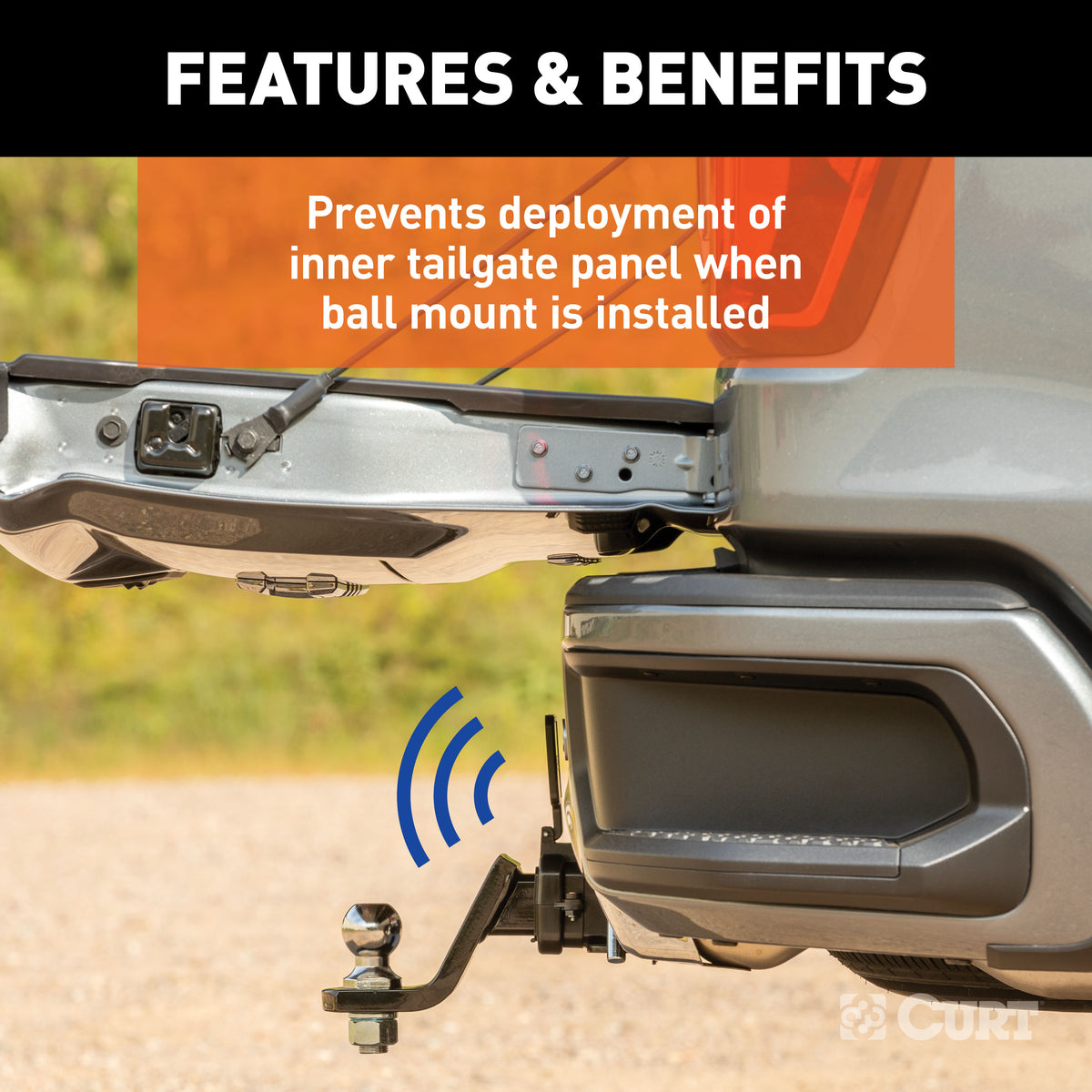 CURT 58267 Protective Tailgate Sensor with 2" Hitch Cap, Fits Select Cherolet Multi-Flex, GMC MultiPro