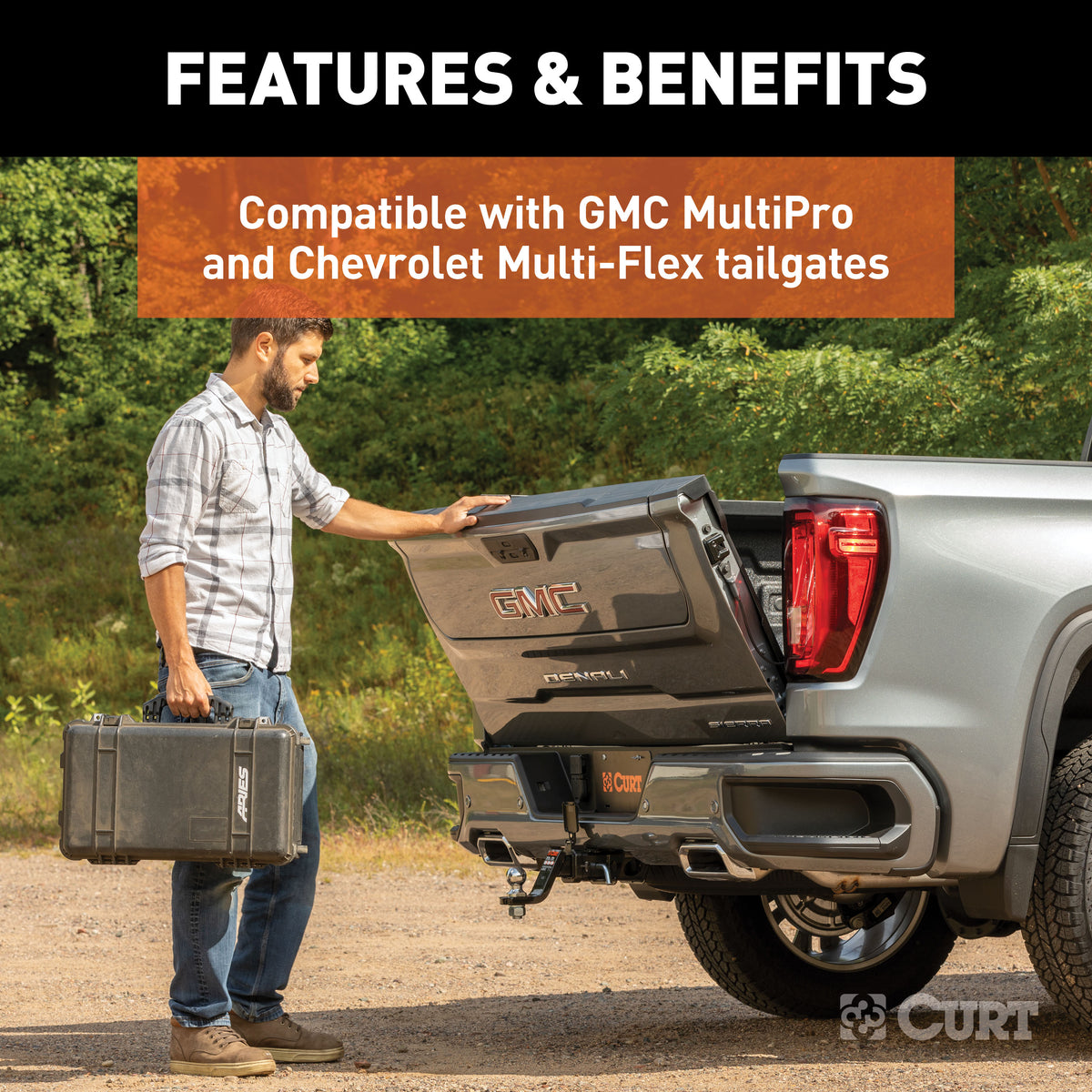 CURT 58267 Protective Tailgate Sensor with 2" Hitch Cap, Fits Select Cherolet Multi-Flex, GMC MultiPro