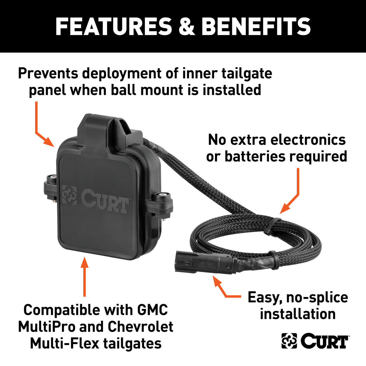 CURT 58268 Protective Tailgate Sensor with 2-1/2" Hitch Cap, Fits Select Chevrolet Multi-Flex, GMC Multi-Pro