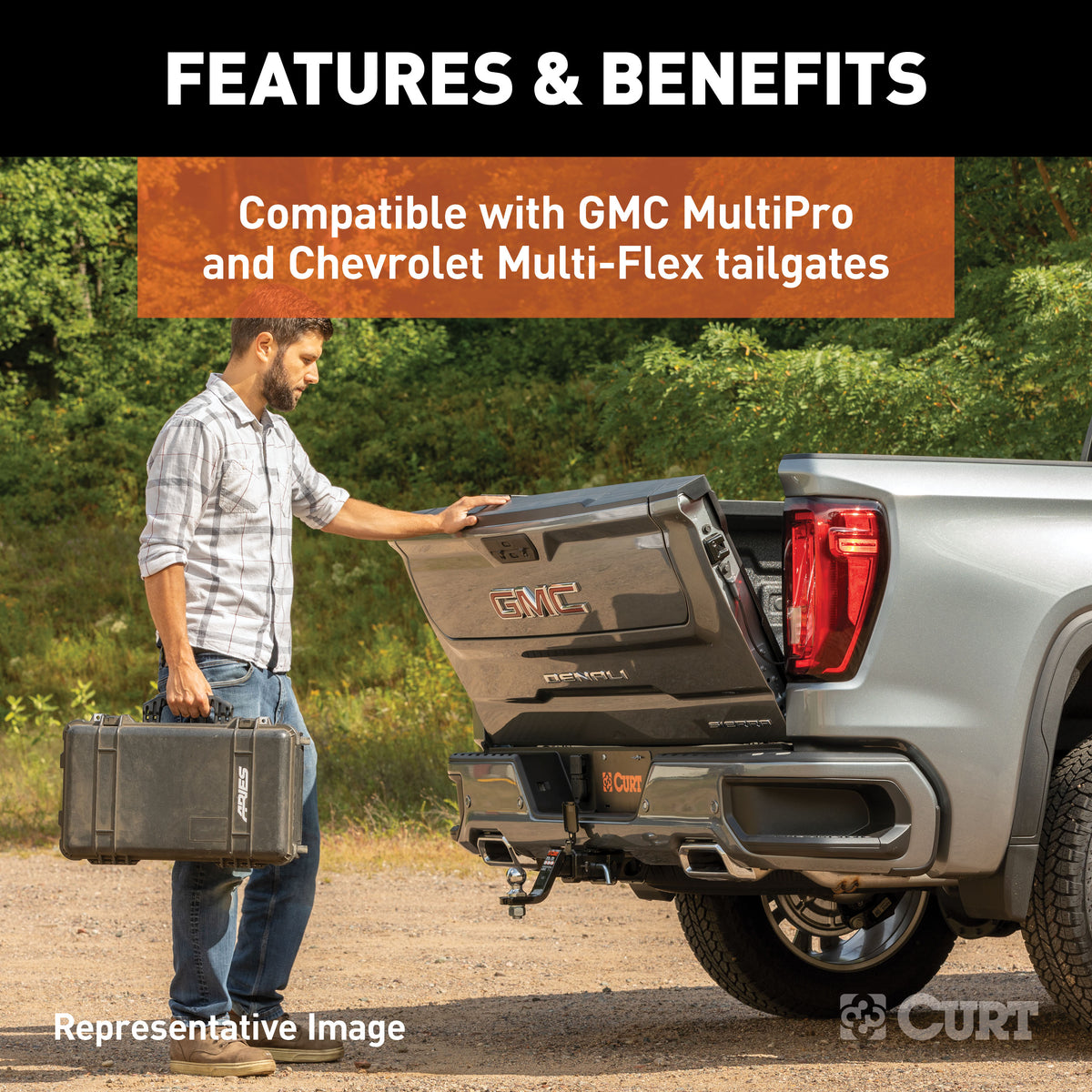 CURT 58268 Protective Tailgate Sensor with 2-1/2" Hitch Cap, Fits Select Chevrolet Multi-Flex, GMC Multi-Pro