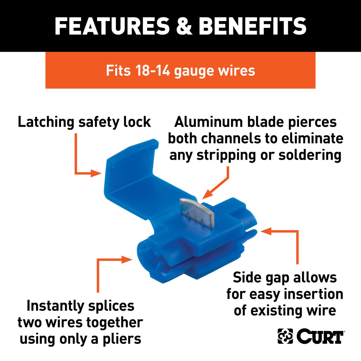 CURT 58280 18-14 Gauge Blue Scotch Snap Lock Wire Connectors, 100-Pack