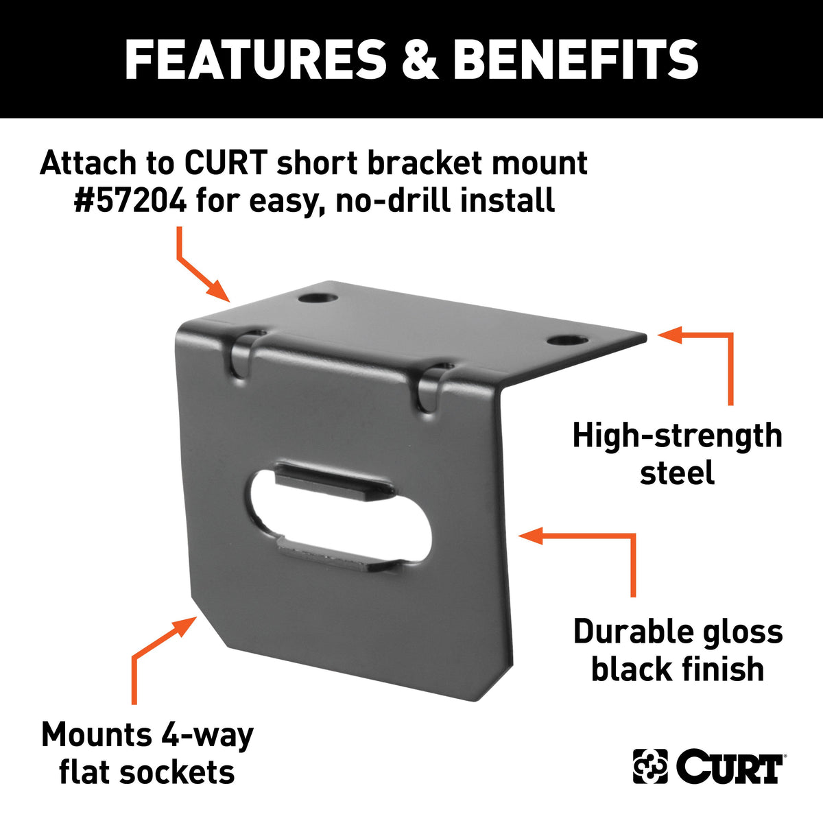 CURT 58300 Vehicle-Side Trailer Wiring Harness Mounting Bracket for 4-Way Flat