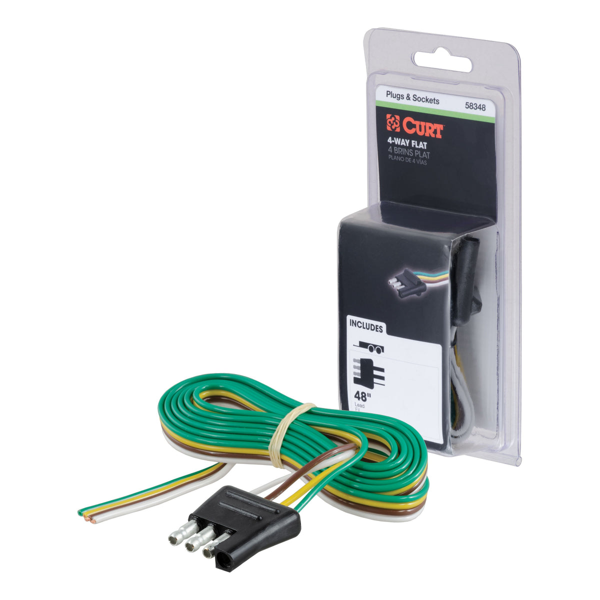 CURT 58348 Trailer-Side 4-Pin Flat Wiring Harness with 48-Inch Wires