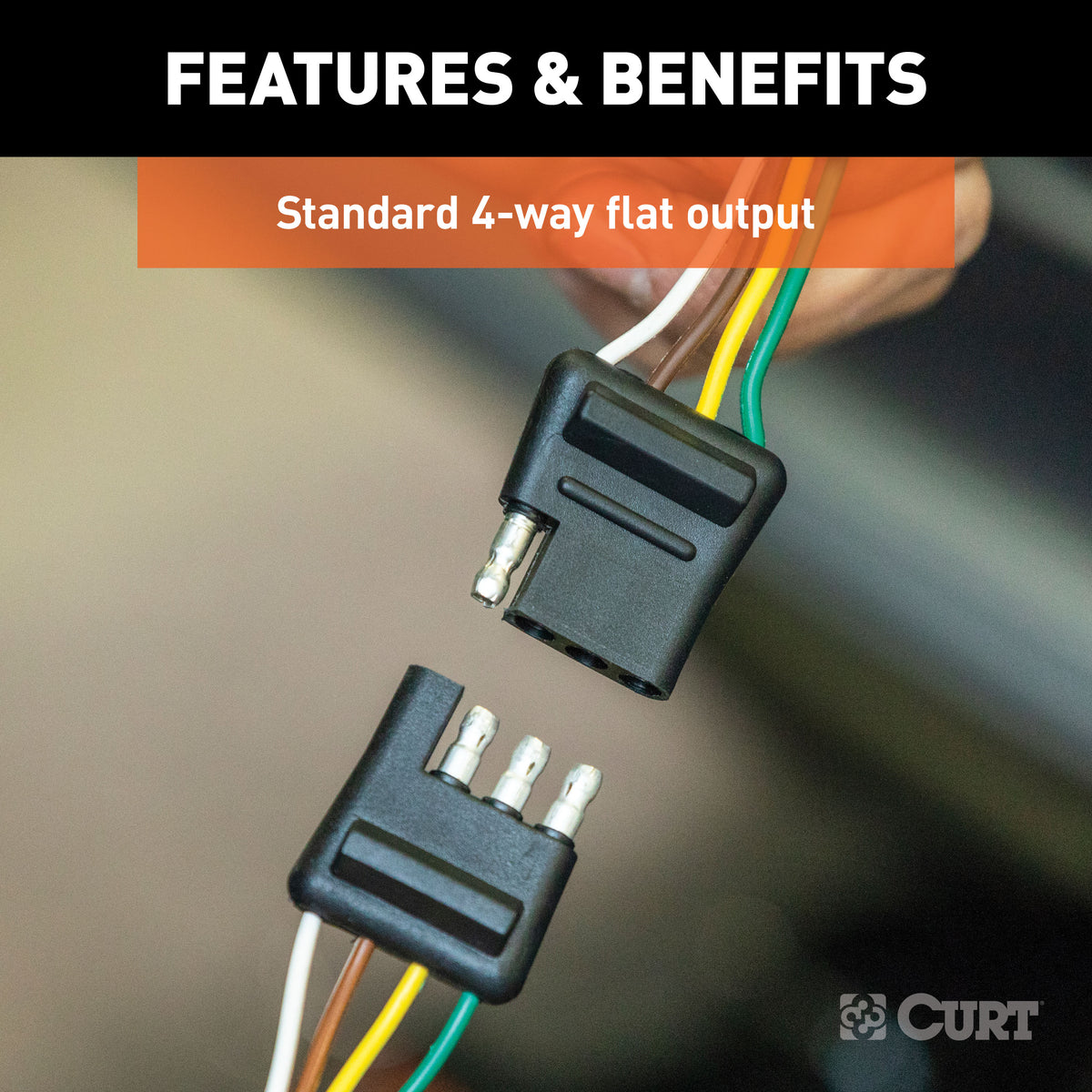 CURT 58381 Vehicle-Side and Trailer-Side 4-Pin Flat Wiring Harness with 12-Inch Wires