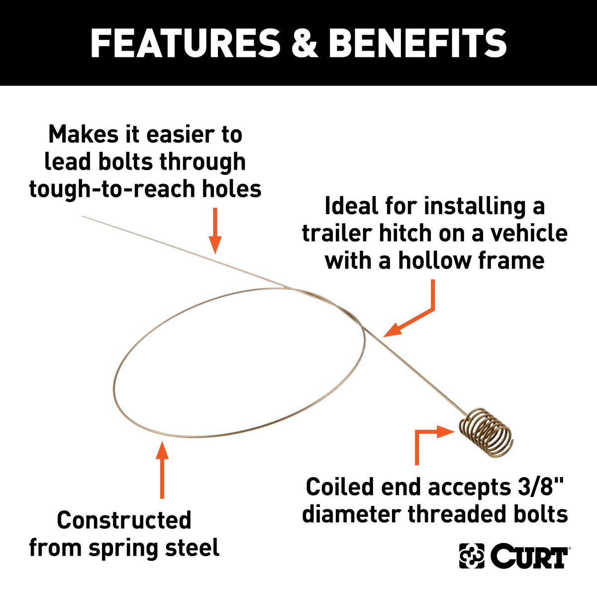 CURT 58390 18-Inch Trailer Hitch Fish Wire for 3/8-Inch Diameter Bolts