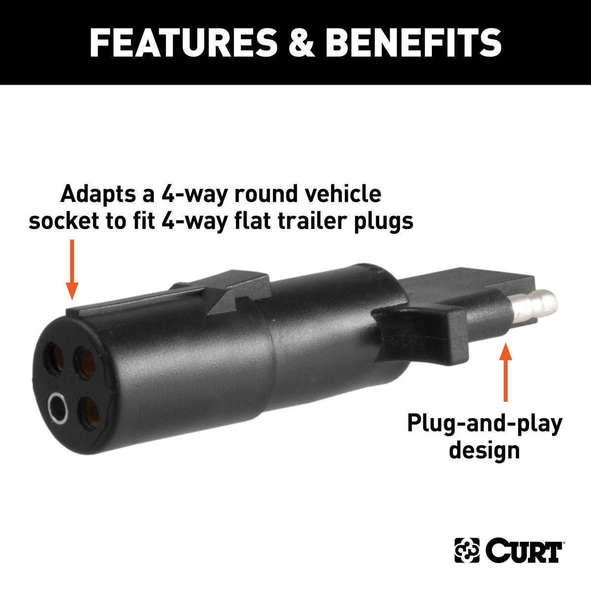 CURT 58414 4-Pin Round Vehicle-Side to 4-Way Trailer Wiring Adapter