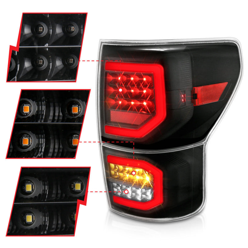 ANZO 2007-2013 Toyota Tundra LED Taillights Plank Style Black w/Clear Lens - 311336