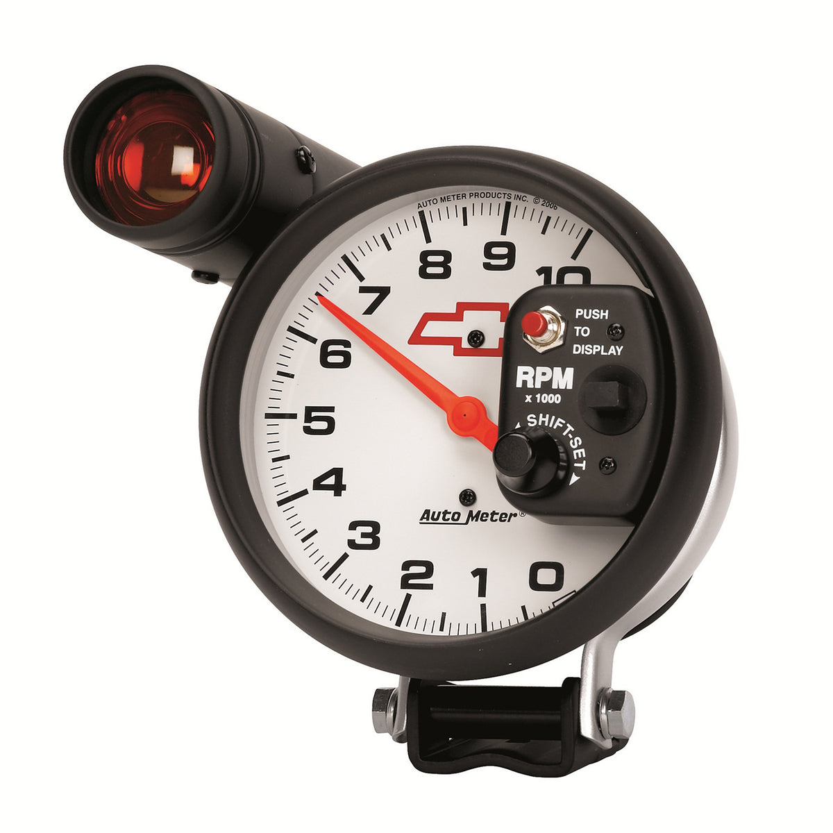 AutoMeter 5in (127mm) Pedestal Tachometer, 0-10,000 RPM, Chevy Red Bowtie - 5899-00406