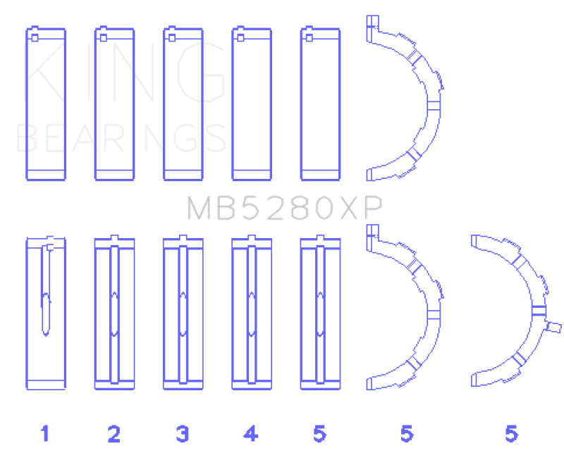 King Ford Prod. V8 4.6L/5.4L (Size .026) Performance Main Bearing Set - MB5280XP.026