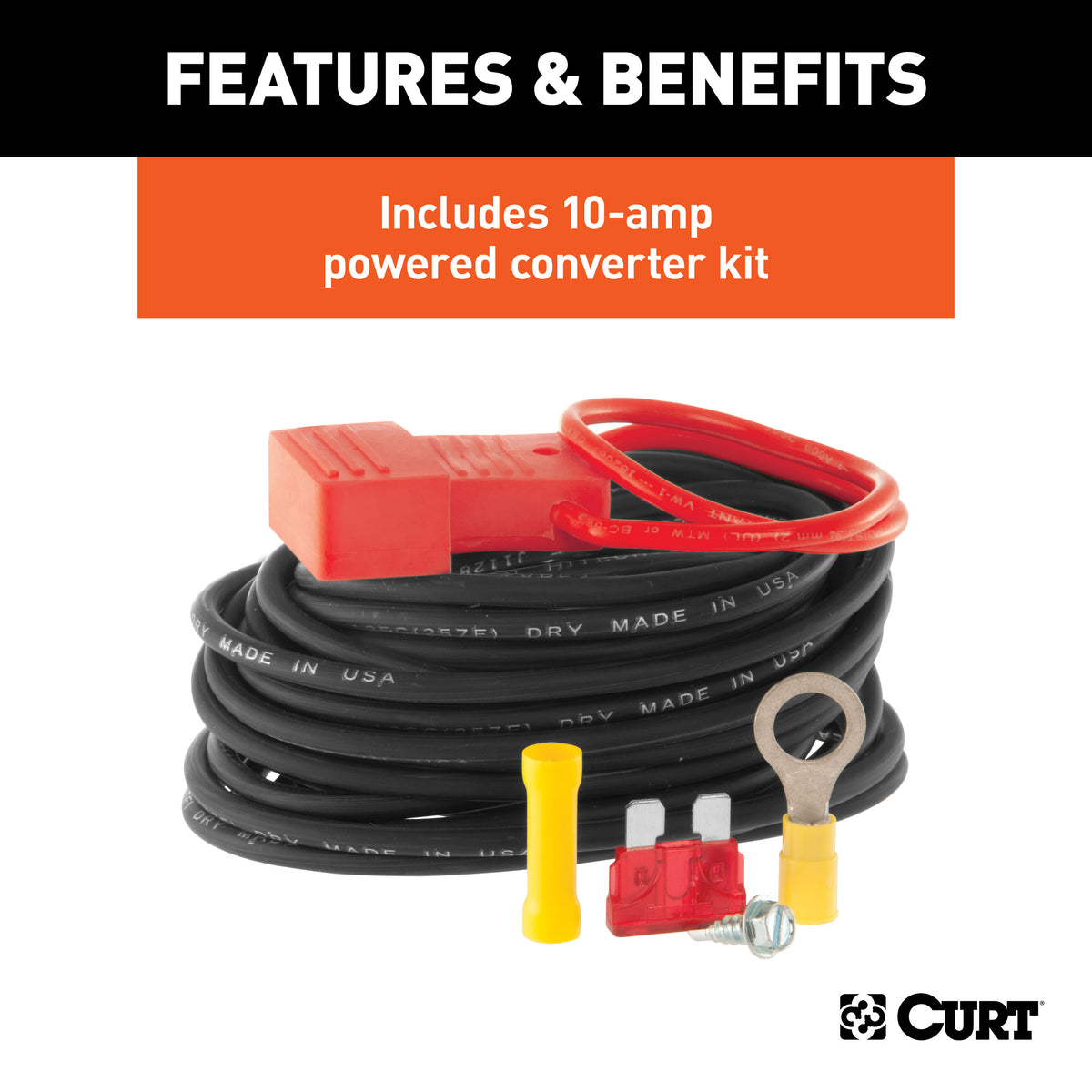 CURT 59496 Weather-Resistant Powered 3-to-2-Wire Splice-in Trailer Tail Light Converter Kit, 4-Pin Wiring Harness