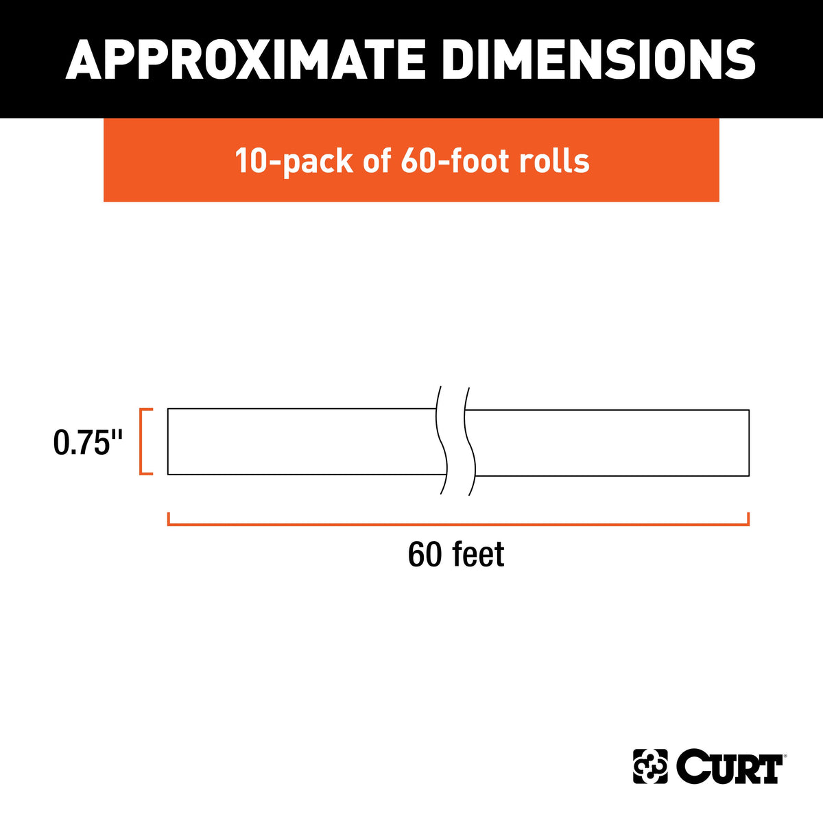 CURT 59740 Black Electrical Tape, 7 Mil, 3/4-Inch x 60-Foot Rolls, 10-Pack