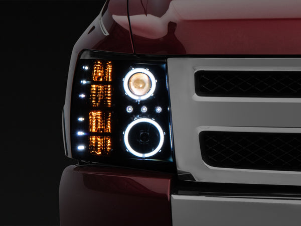 Raxiom 07-13 Silverado 1500 Super White LED Halo Projector Headlights- Black Housing (Clear Lens) - S112717 for 2007-2013 Che
