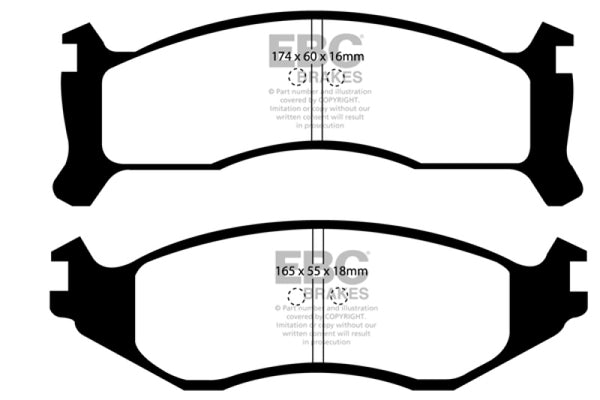 EBC 91-93 Chrysler Fifth Avenue 3.8 Ultimax2 Front Brake Pads - UD521 for 1990-1995 Dodge Spirit - front view