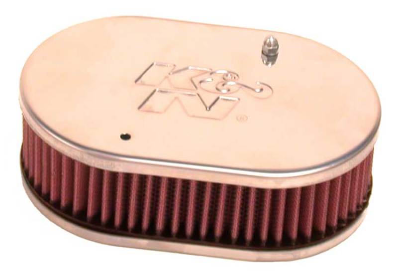 K&N Universal Custom Air Filter - Oval - Red - 51mm Neck Flange - 56-9105 for 1967-1973 Lotus Elan - front view