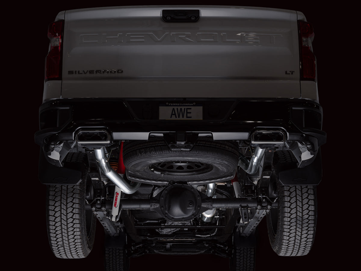 AWE 4th Gen GM 1500 5.3L 0FG Catback Split Rear Exit (w/ Bumper Cutouts) - OE Tips - 3015-31200