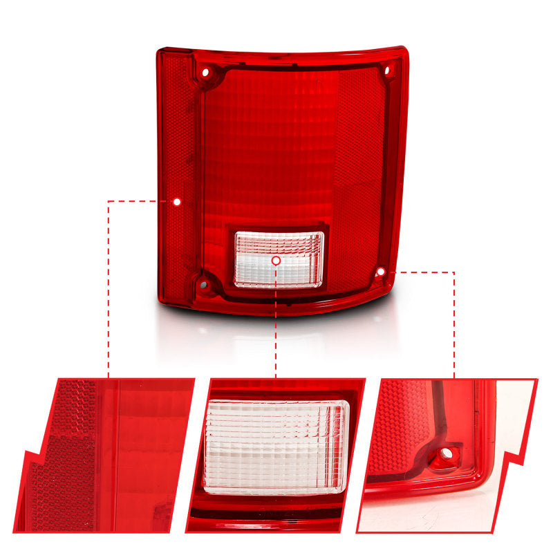 ANZO 1978-1991 Chevy Blazer Taillight Red/Clear Lens w/o Chrome Trim Fleetside (OE Replacement) - 311317