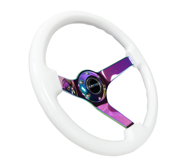 NRG Reinforced Steering Wheel (350mm) Dark Wood Grain - 3in Deep - Black 3-Spoke Center - RST-036BK-BKW - front view