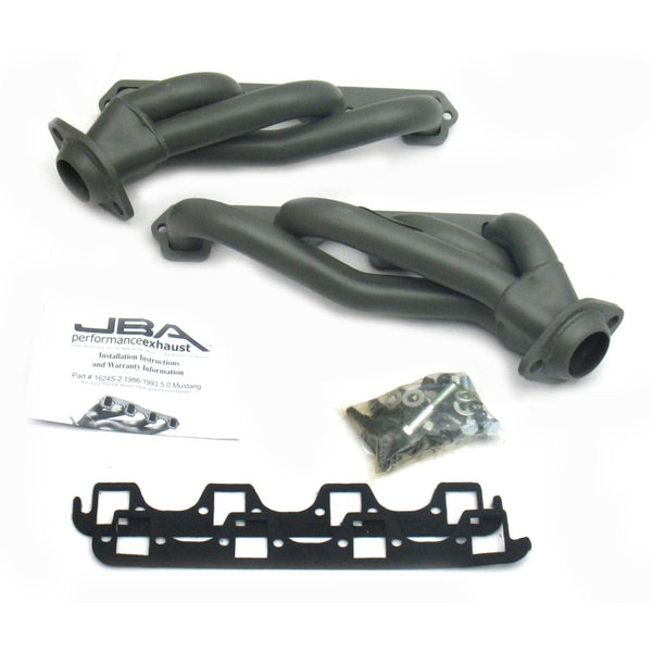 JBA 86-93 Ford Mustang 5.0L SBF 1-5/8in Primary Ti Ctd Cat4Ward Header - 1624S-2JT for 1986-1993 Ford Mustang - front view