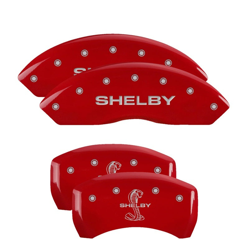 MGP 4 Caliper Covers Engraved Front Shelby Engraved Rear Tiffany Snake Red finish silver ch - 10197SSBYRD
