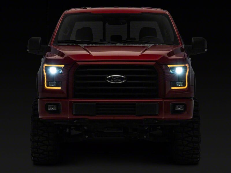 Raxiom 15-17 Ford F-150 LED Projector Headlights with LED Amber DRL- Black Housing- Clear Lens - T558778 - close-up view 2