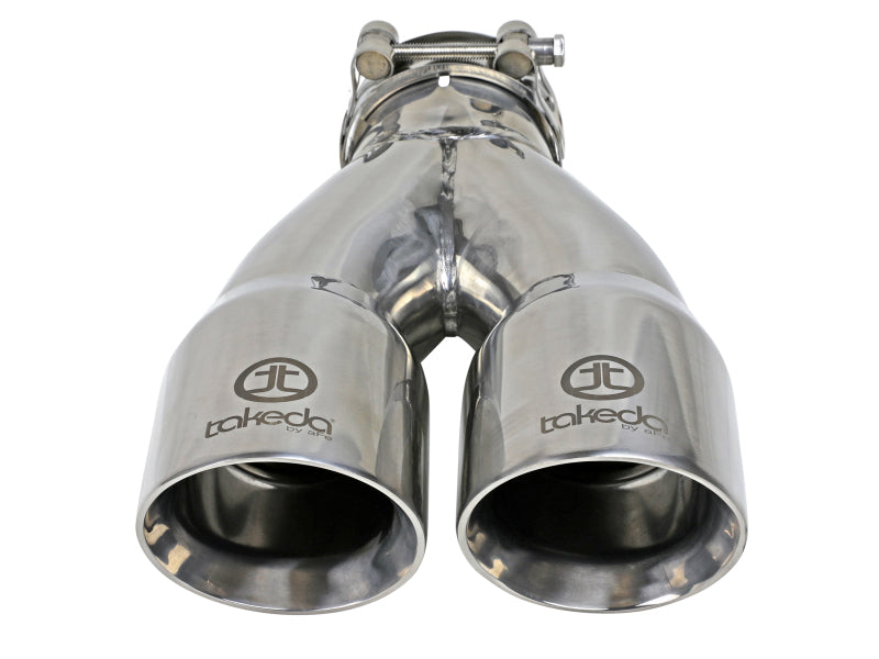 aFe Takeda 2.5in 304 Stainless Steel Clamp-on Exhaust Tip 2.5in Inlet 3in Dual Outlet - Polished - 49T25364-P10