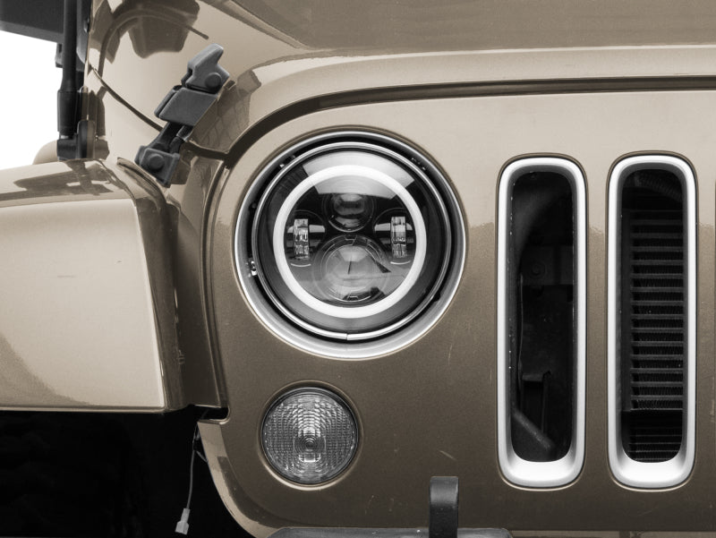 Raxiom 97-18 Jeep Wrangler TJ/JK Axial 7-Inch LED Headlights w/RGB Halo- Blk Hsng (Clear Lens) - J142665