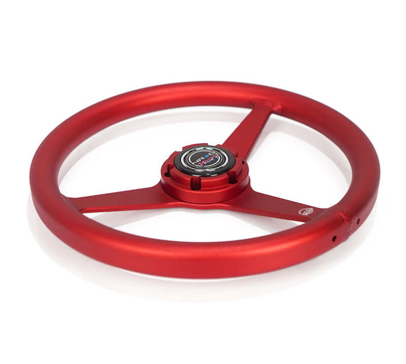 NRG Aluminum Steering Wheel 330mm - Heritage Solid Spoke - Ergonomic Grip - Anadized Red - RST-071-RD - close-up view
