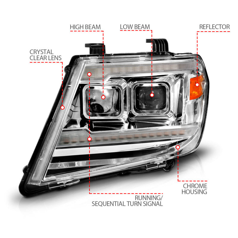 ANZO 09-20 Nissan Frontier Chrome Projector Plank Style DRL w/ Switchback &amp; Sequential LED DRL - 111598