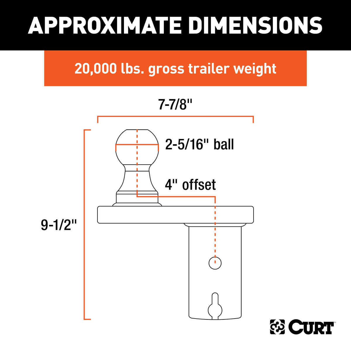 CURT 60602 Double Lock Offset Gooseneck Ball, 4-Inch Offset, 20,000 lbs, 2-5/16-Inch Diameter