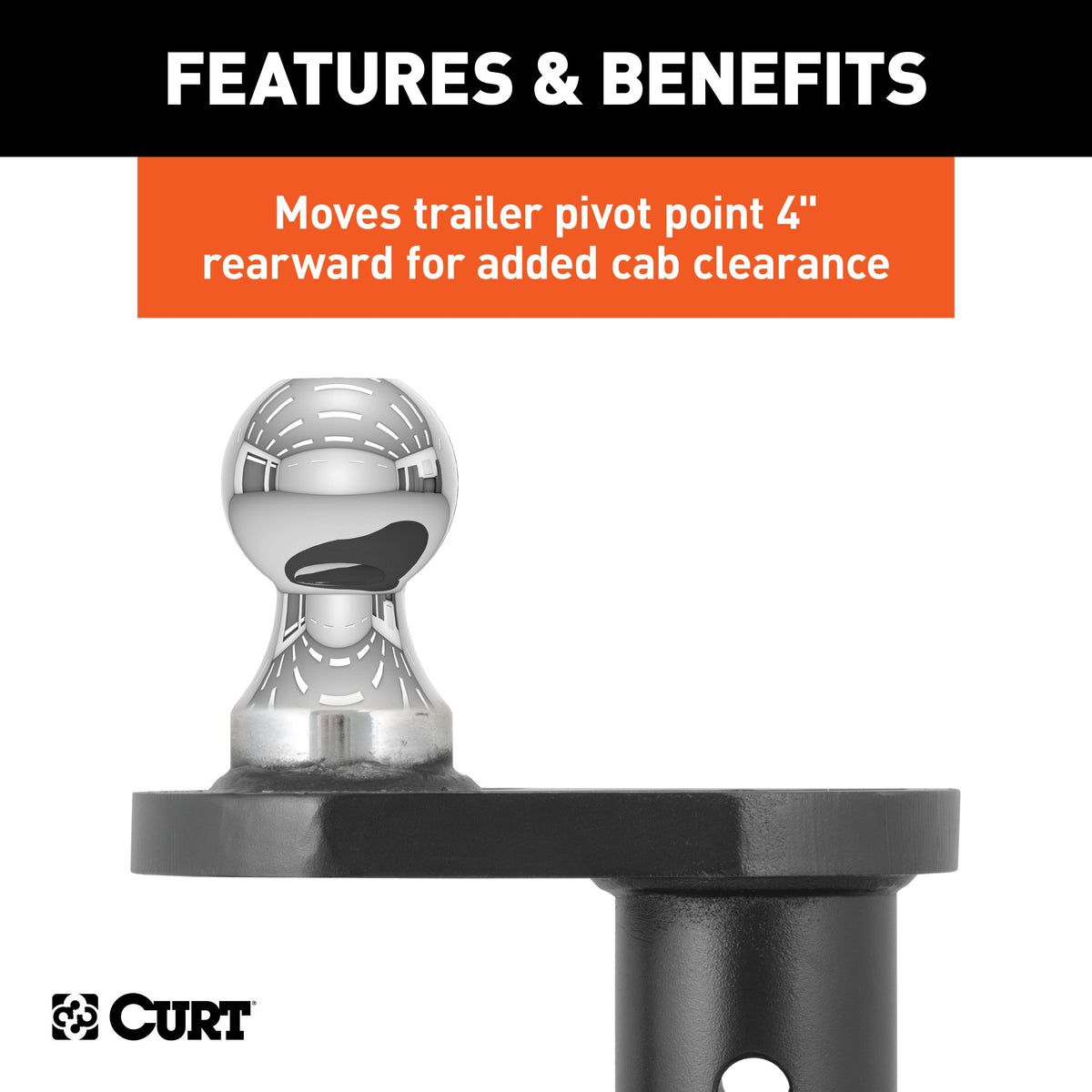 CURT 60602 Double Lock Offset Gooseneck Ball, 4-Inch Offset, 20,000 lbs, 2-5/16-Inch Diameter
