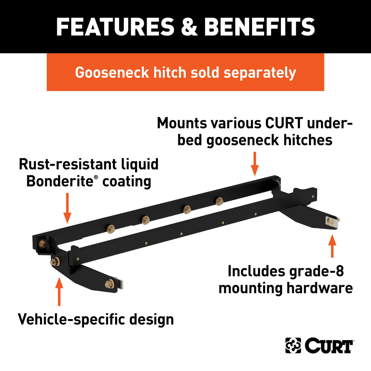 CURT 60604 Double Lock Gooseneck Installation Brackets, Fits Select Chevrolet Silverado, GMC Sierra 2500, 3500 HD