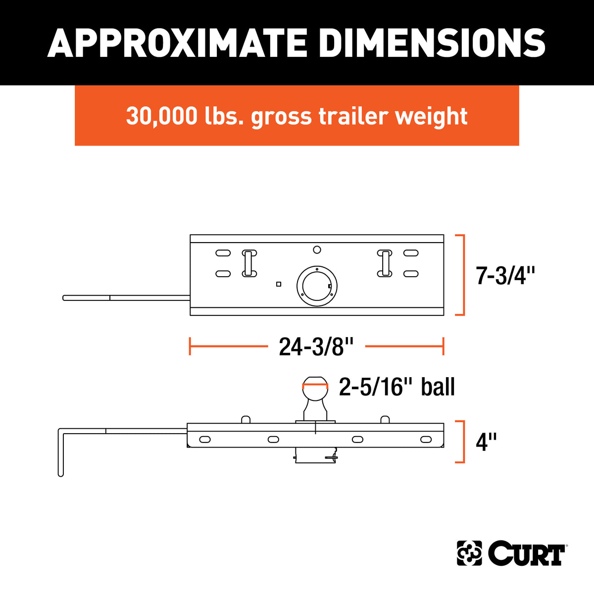 CURT 60607 Double Lock Gooseneck Hitch with 2-5/16-Inch Flip-and-Store Ball, 30,000 lbs