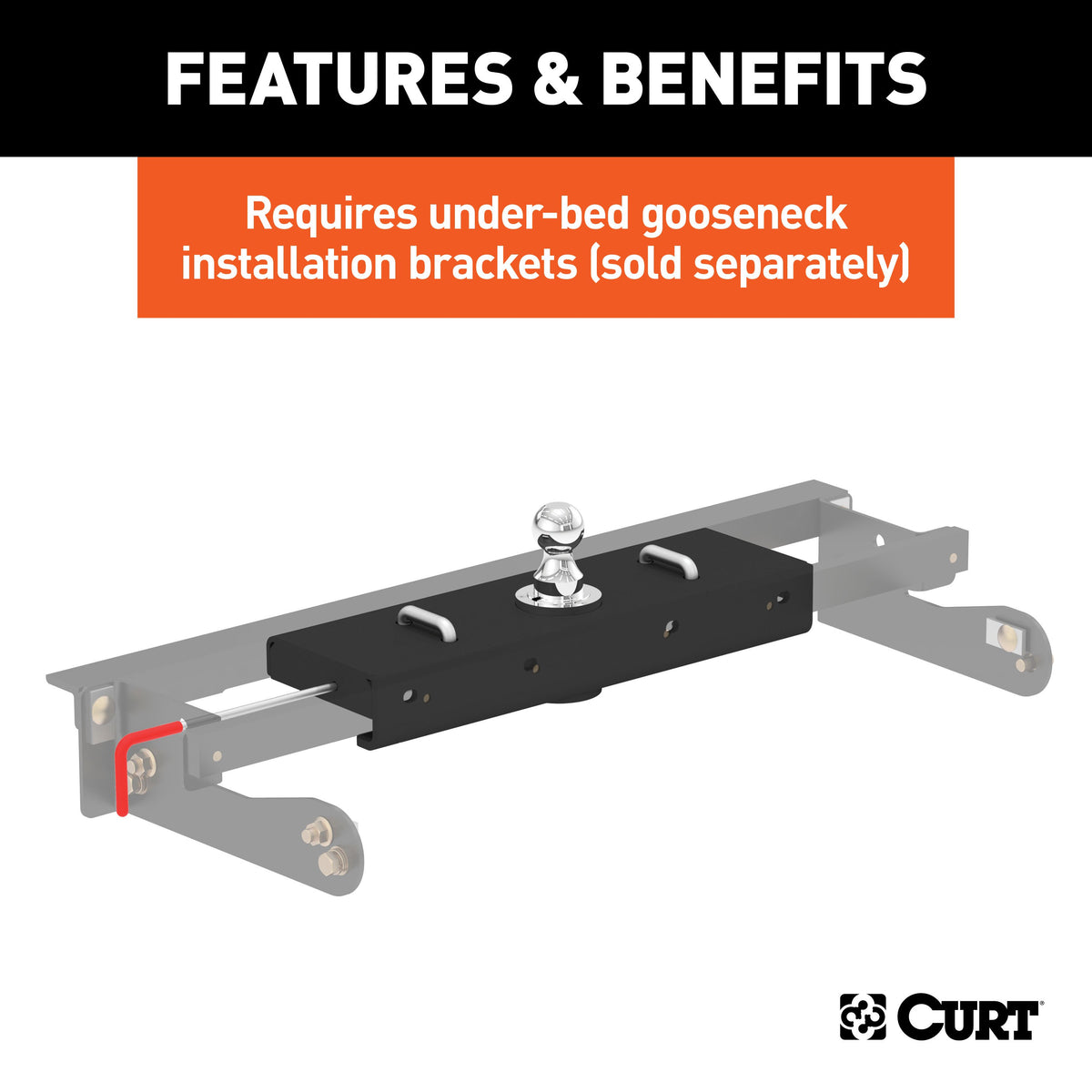 CURT 60611 Double Lock EZr Gooseneck Hitch with 2-5/16-Inch Flip-and-Store Ball, 30,000 lbs