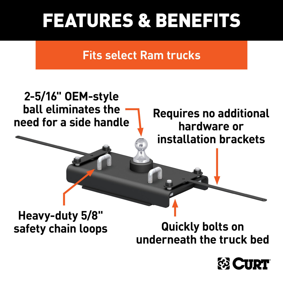CURT 60614 Factory Original Equipment Style Gooseneck Hitch, 30,000 lbs. 2-5/16-Inch Ball, Fits Select Ram 2500