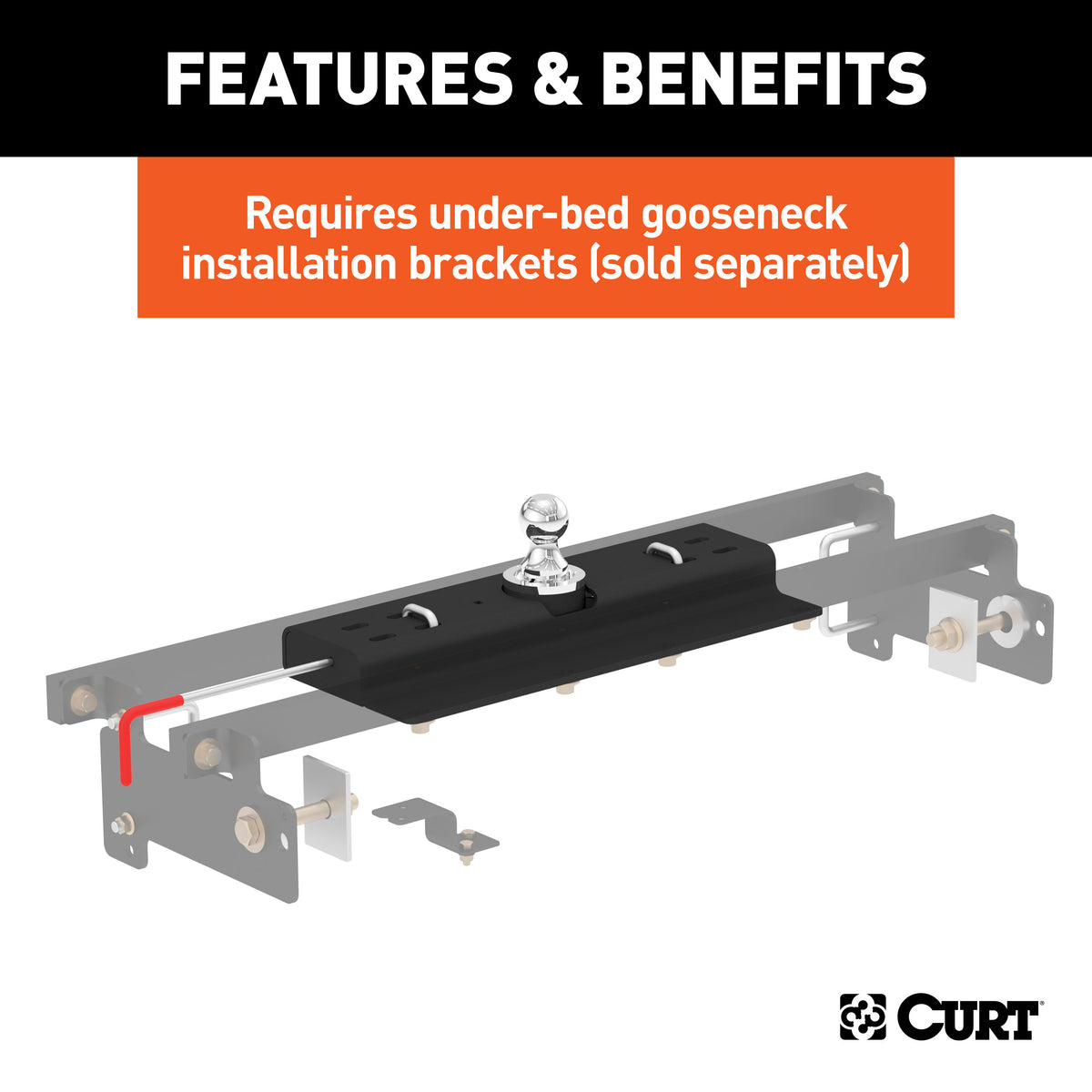 CURT 60615 Double Lock Gooseneck Hitch with 2-5/16-Inch Flip-and-Store Ball, 30,000 lbs