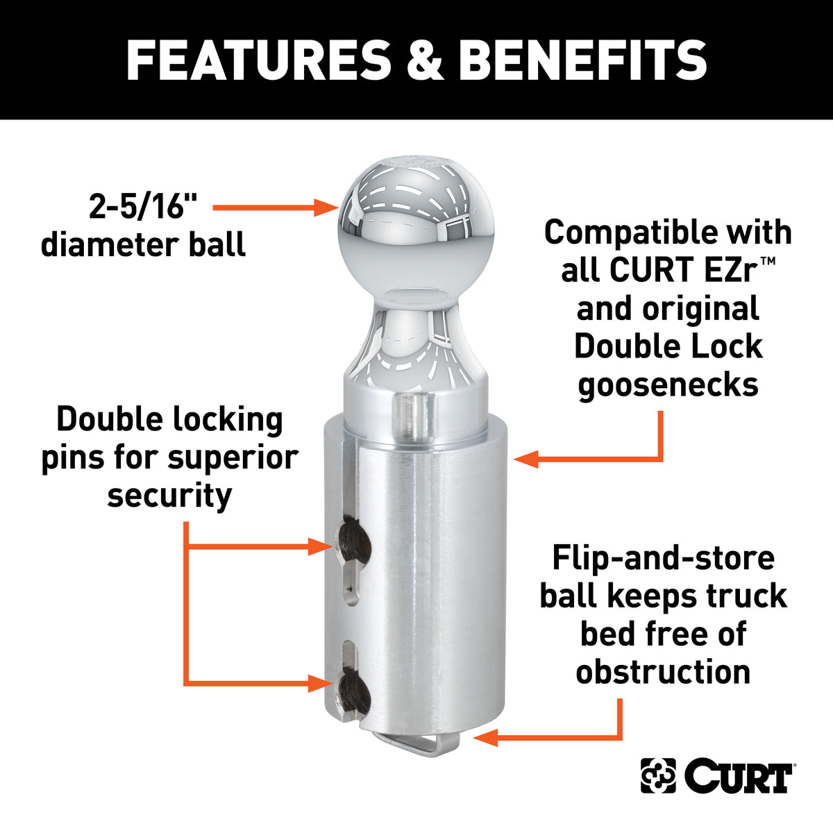 CURT 60616 Replacement Double Lock Gooseneck Ball, 30,000 lbs, 2-5/16-Inch Diameter