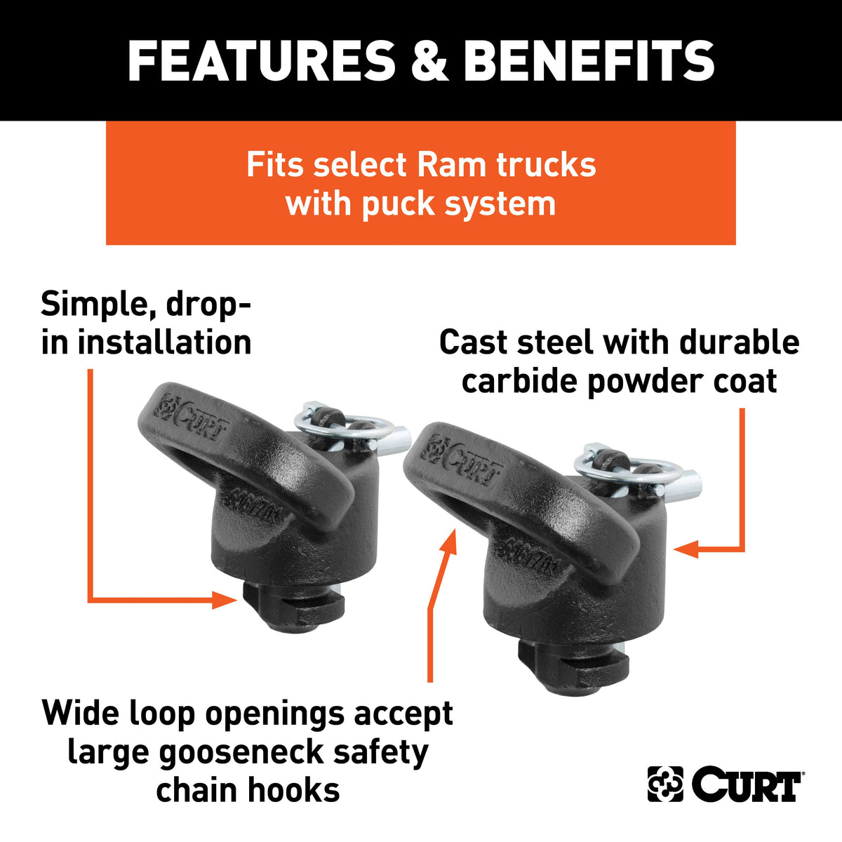 CURT 60617 OEM Puck System Gooseneck Safety Chain Anchors, 30K, Select Ram 2500, 3500