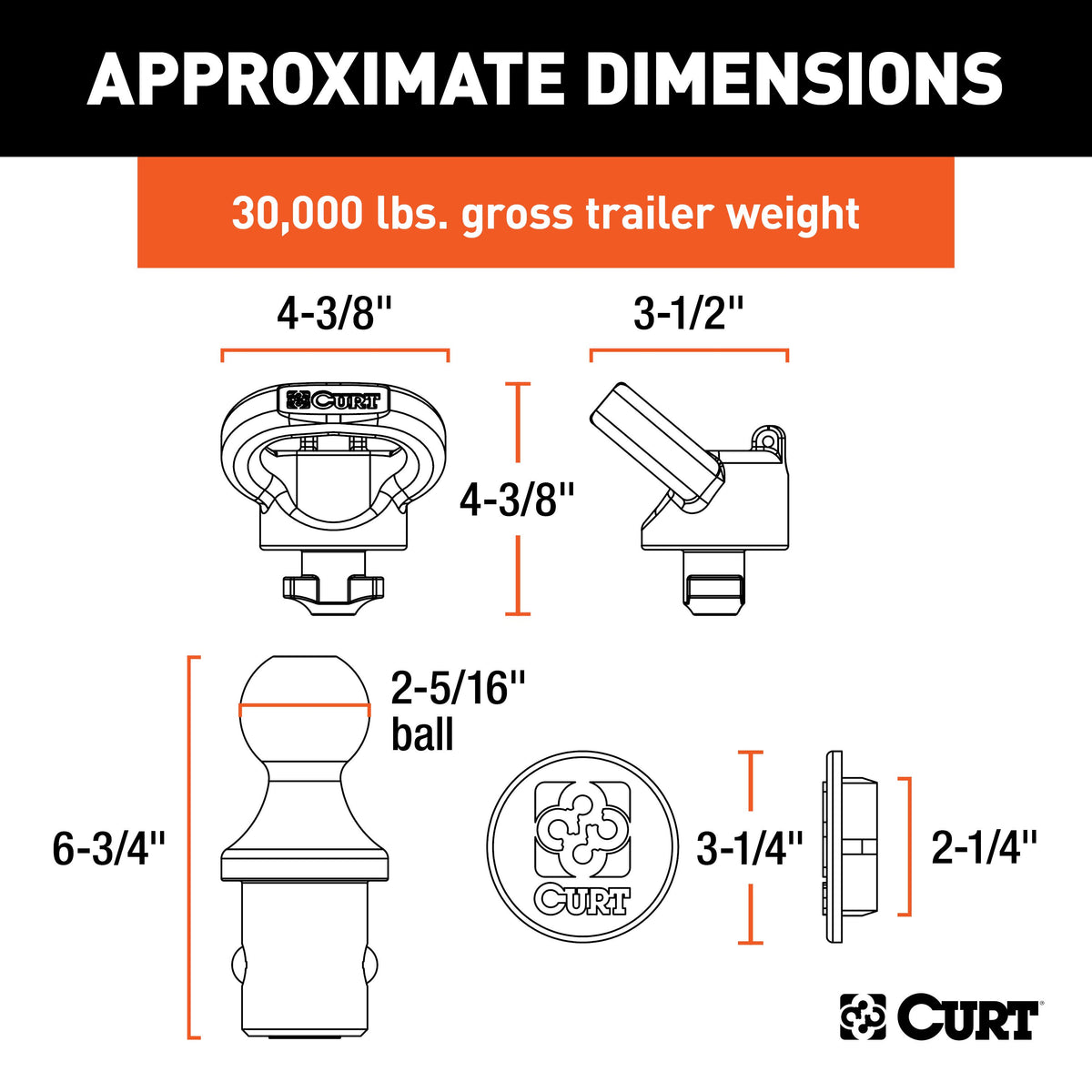 CURT 60618 OEM Puck System Gooseneck Hitch Kit, 30K, 2-5/16-In Ball, Fits Select Ram 2500, 3500