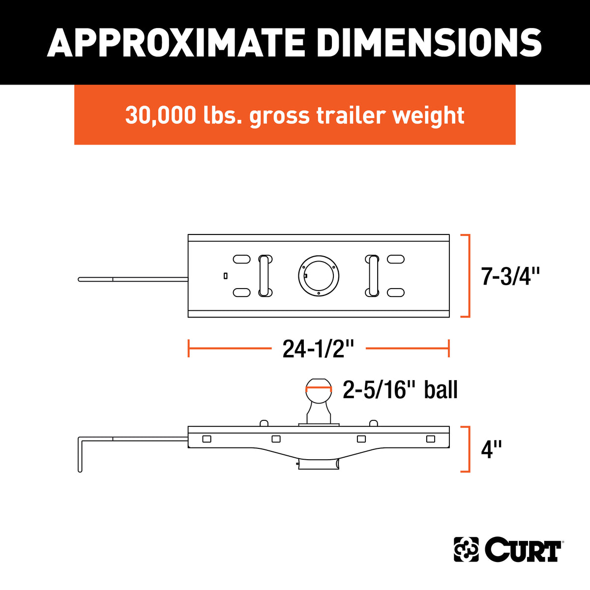 CURT 60619 Double Lock EZr Gooseneck Hitch with 2-5/16-Inch Flip-and-Store Ball, 30,000 lbs