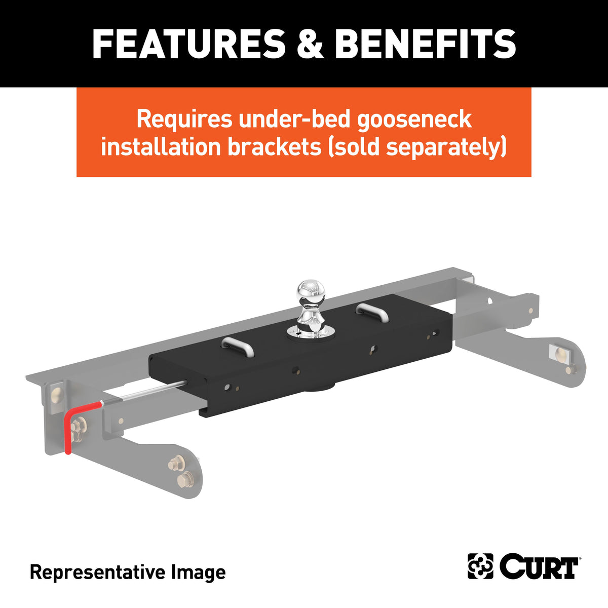 CURT 60619 Double Lock EZr Gooseneck Hitch with 2-5/16-Inch Flip-and-Store Ball, 30,000 lbs
