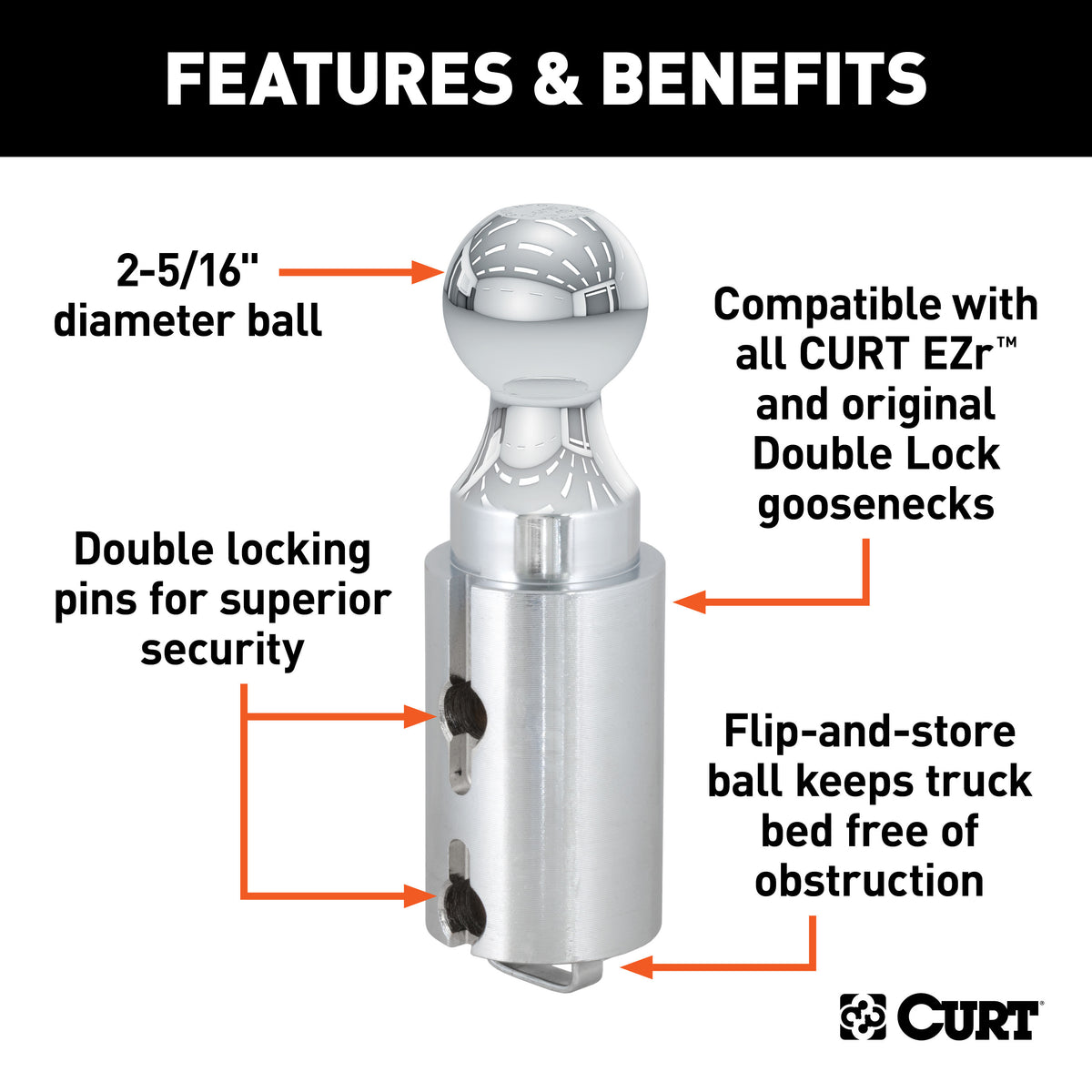 CURT 60623 Replacement Double Lock Gooseneck Ball, 38,000 lbs, 2-5/16-Inch Diameter