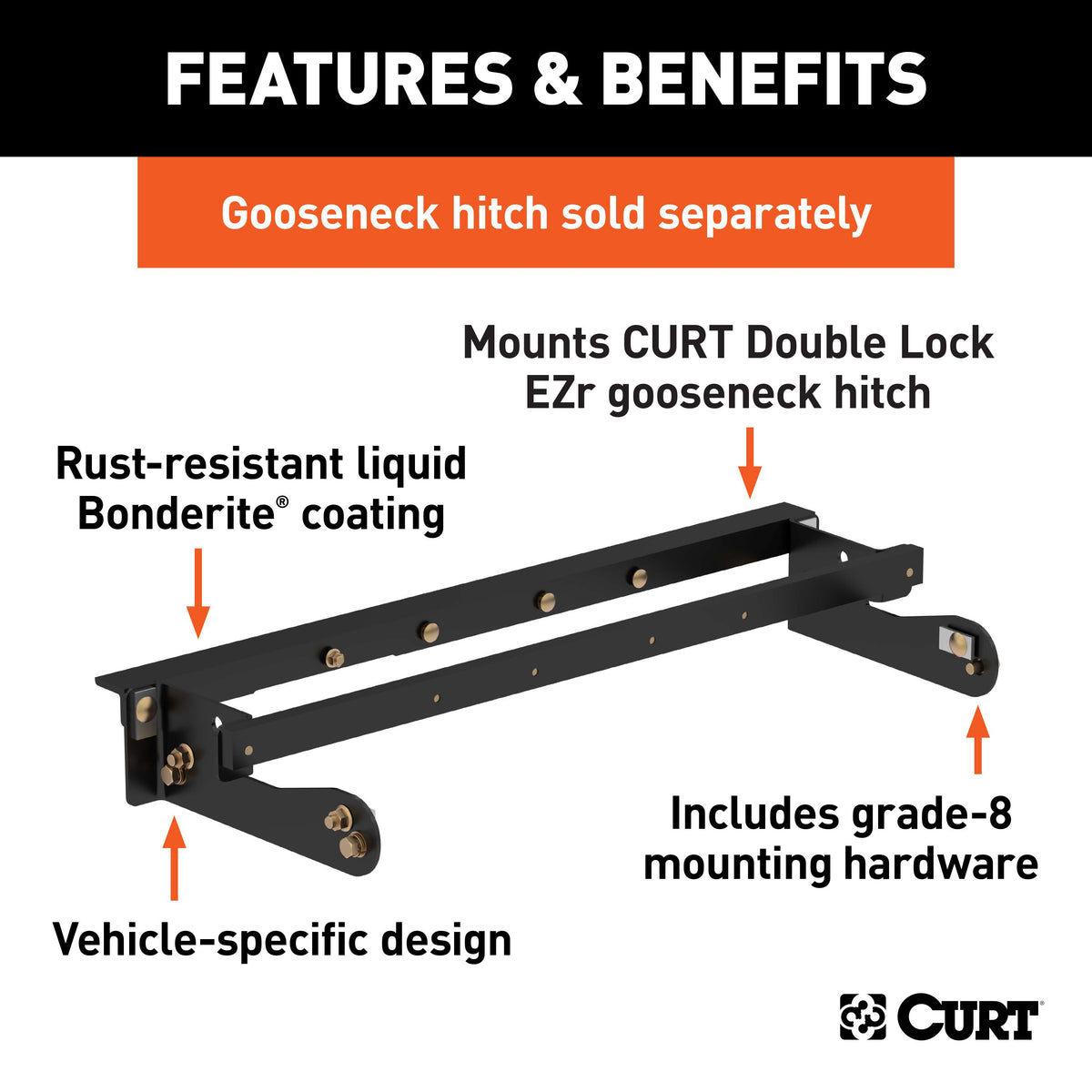 CURT 60624 Double Lock EZr Gooseneck Installation Brackets, Fits Select Chevrolet Silverado, GMC Sierra 2500, 3500 HD