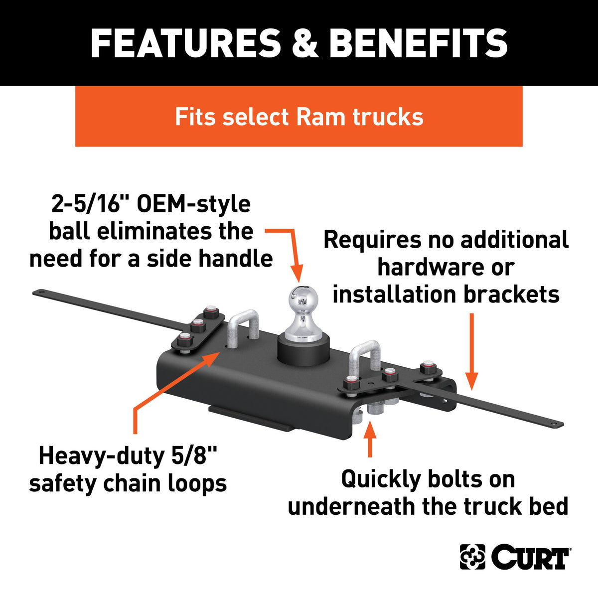 CURT 60626 Factory Original Equipment Style Gooseneck Hitch, 30,000 lbs. 2-5/16-Inch Ball, Fits Select Ram 3500