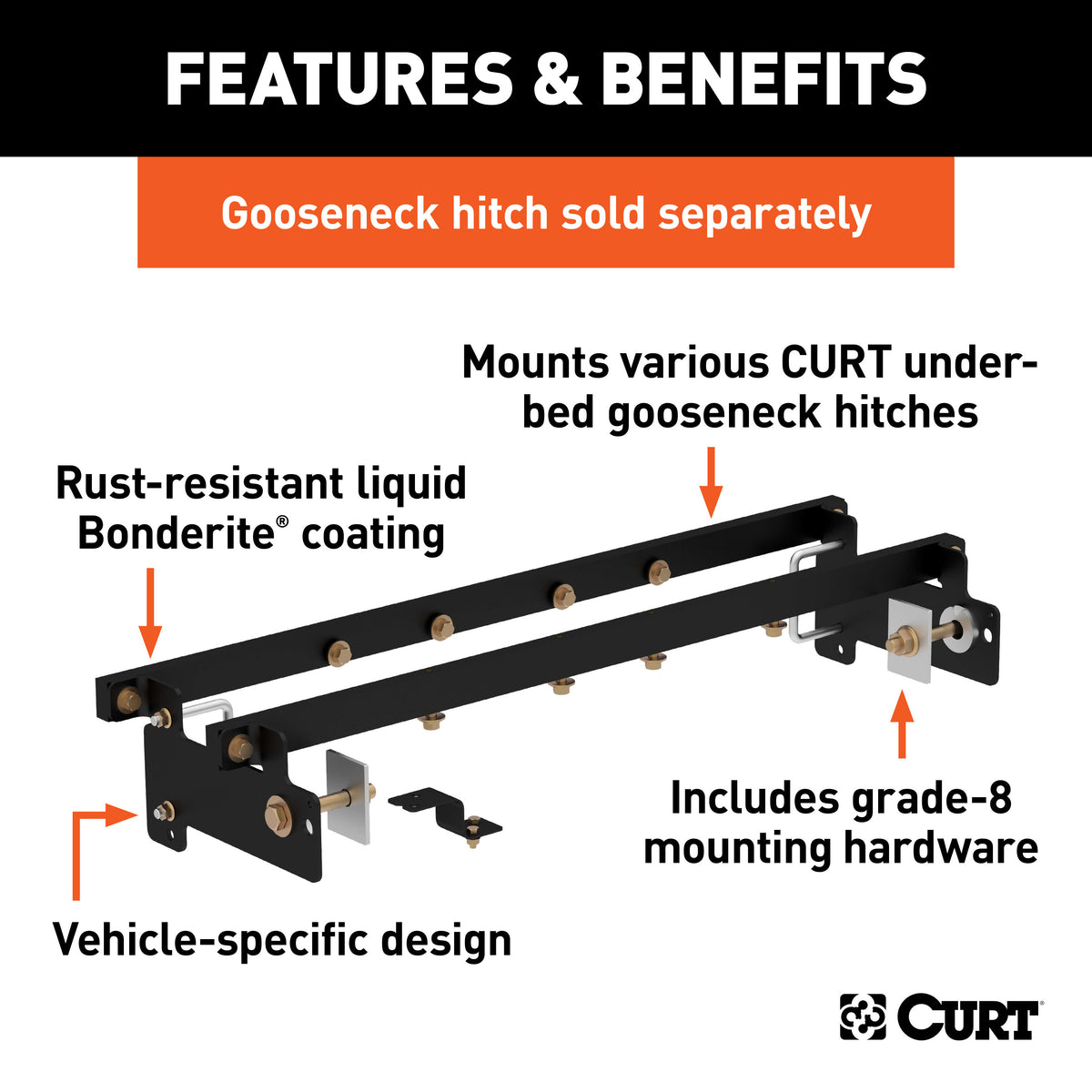 CURT 60632 Double Lock Gooseneck Installation Brackets, Fits Select Chevrolet Silverado, GMC Sierra 1500, LD, Limited