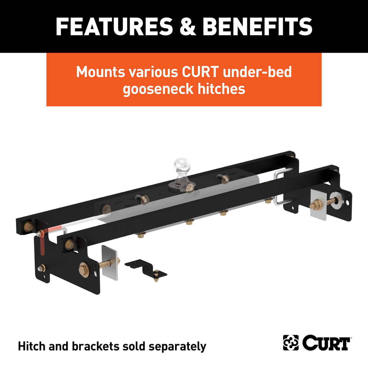CURT 60632 Double Lock Gooseneck Installation Brackets, Fits Select Chevrolet Silverado, GMC Sierra 1500, LD, Limited