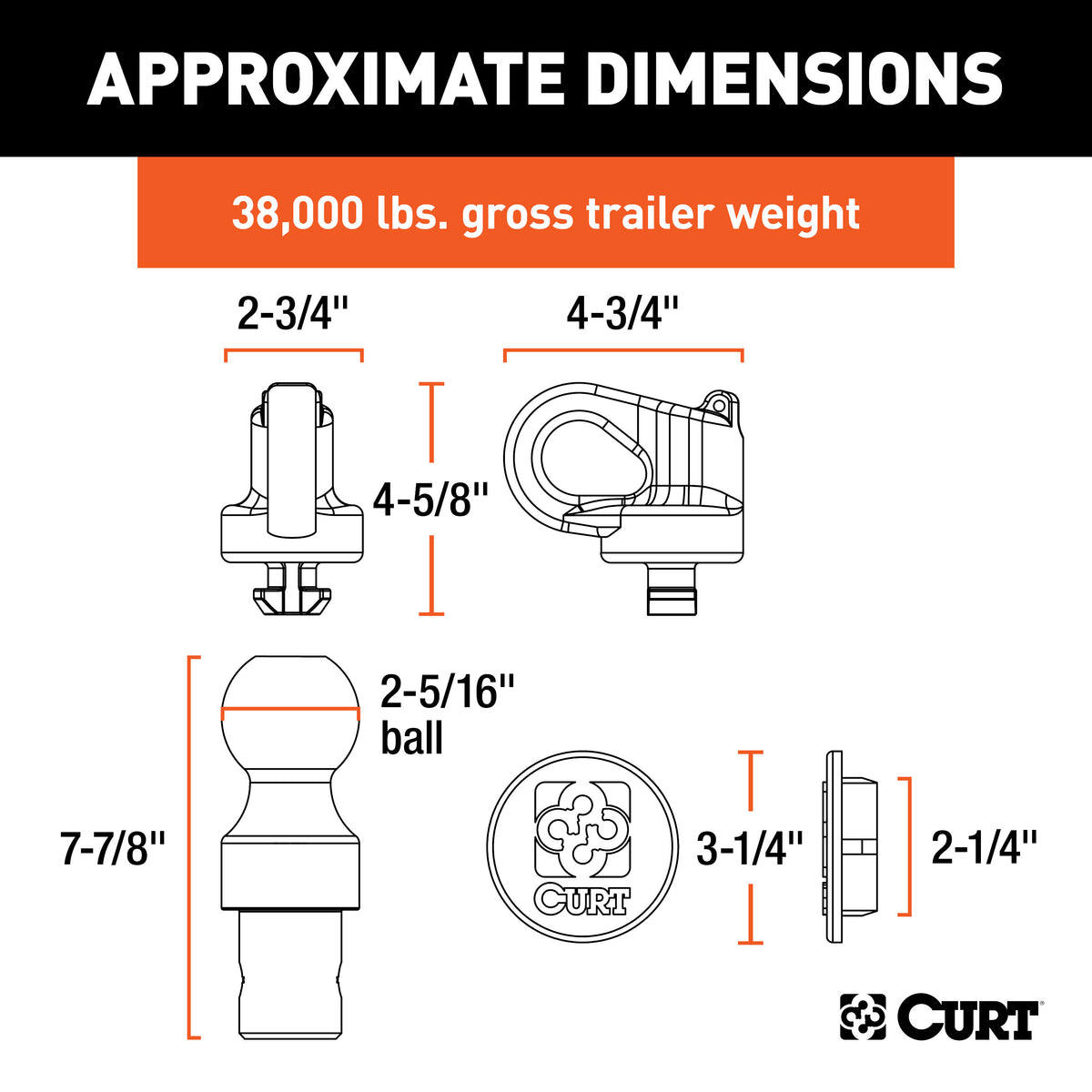 CURT 60639 Puck System Gooseneck Hitch Kit, Fits Select Chevy, Ford, GMC, Nissan Trucks, 38,000 lbs. GTW, 2-5/16-Inch Ball, Pucks Required