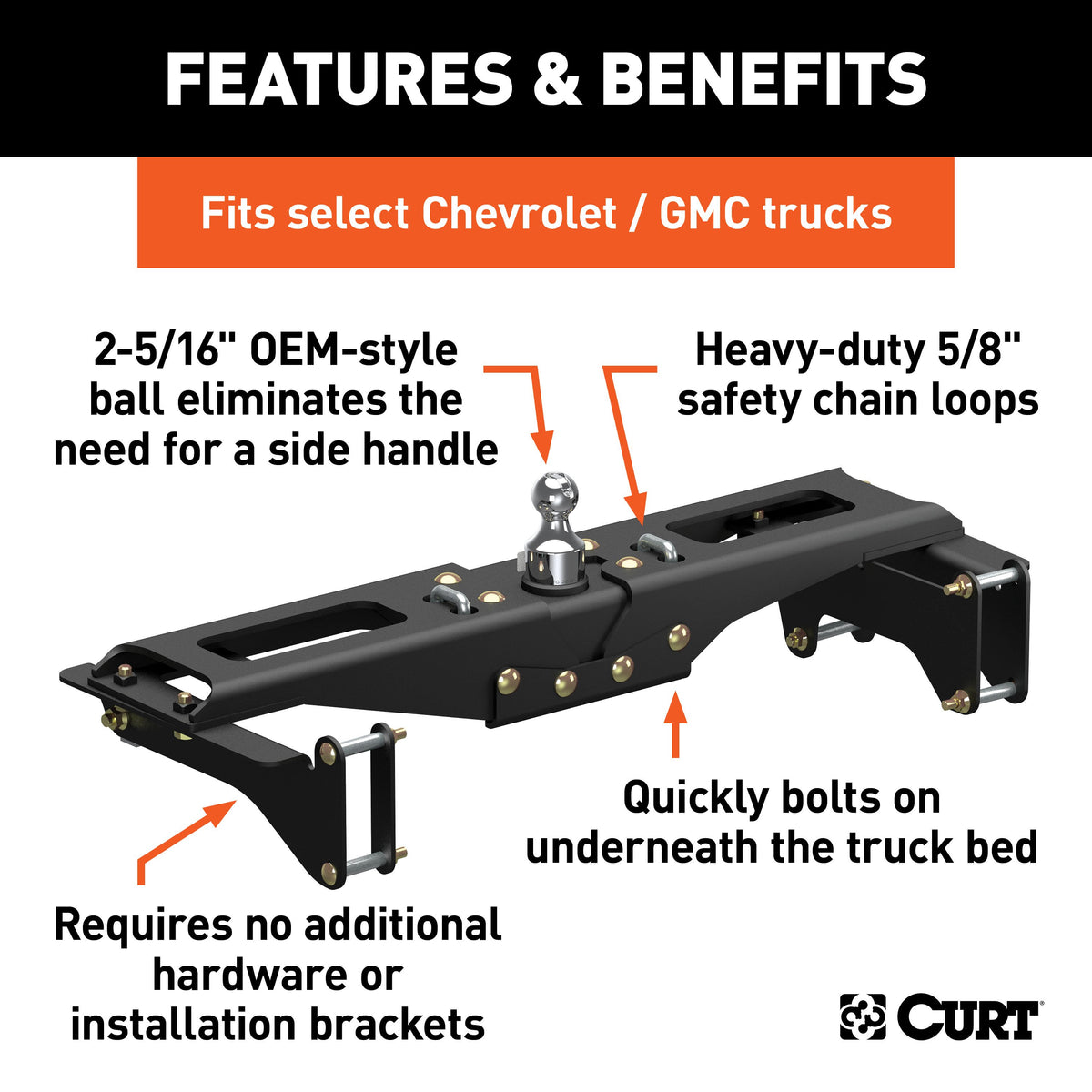 CURT 60642 Factory Original Equipment Style Gooseneck Hitch, 38,000 lbs. 2-5/16-In Ball, Fits Select Chevy Silverado, GMC Sierra 2500, 3500 HD